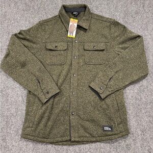NWT Eddie Bauer Men Fleece Sweater Jacket Medium Olive Green Button Flap Pocket